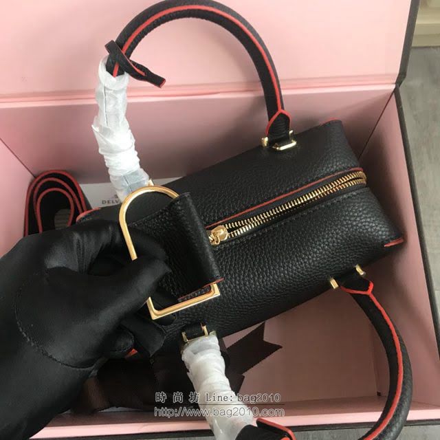 DELVAUX女包 Delvau單肩斜挎包 半手工Cool box 小號 德爾沃女手提包 手拎包 黑橙  fcs1185